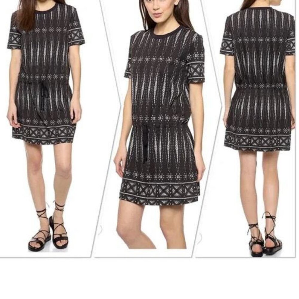 Tory Burch Knit Aztec Pima Cotton Drawstring Mini Short Sleeve Dress Size Small